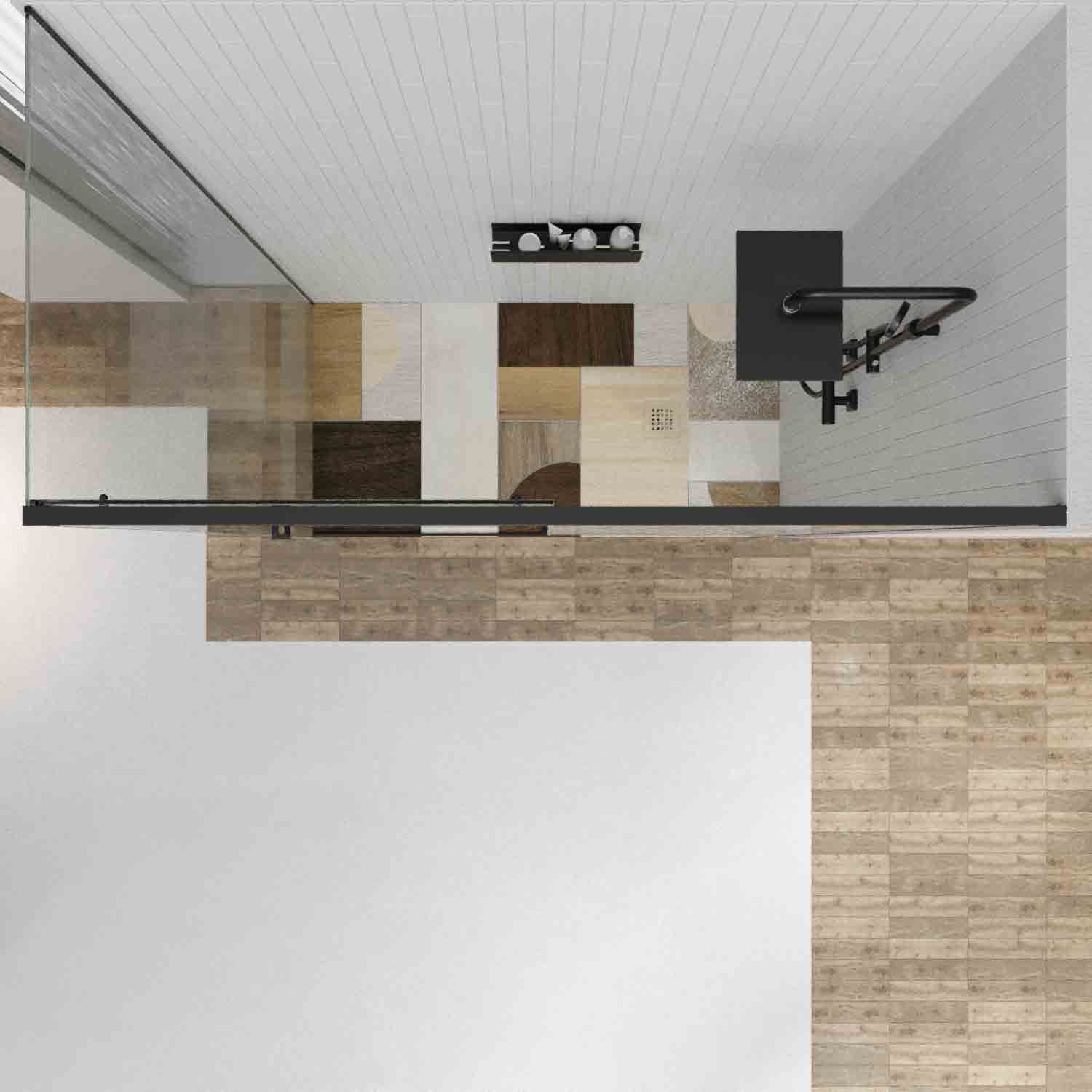 Mampara de ducha a techo TECH HIGH rectangular 1 fijo - 1 puerta corredera + 1 fijo vidrio 8 mm. ACERO INOXIDABLE acabado NEGRO MATE - Imagen 2