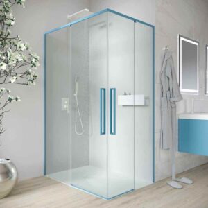 Mampara de ducha PETRA rectangular 2 fijos - 2 puertas correderas vidrio 6 mm. ACERO INOXIDABLE acabado AZUL CLARO MATE