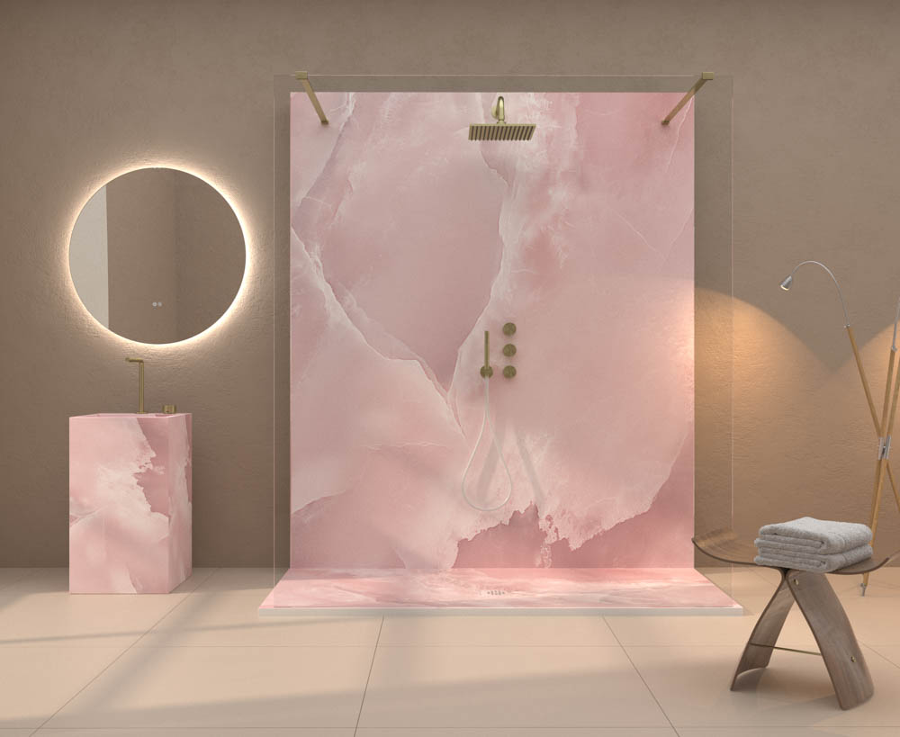 Panel de revestimiento para pared de baño MSCOMPACT efecto mármol ROSATO - Imagen 4