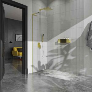 Fijo de ducha mampara ZEN  sin brazo de seguridad - Vidrio 8 MM con tratamiento anti-cal incluido ORO MATE