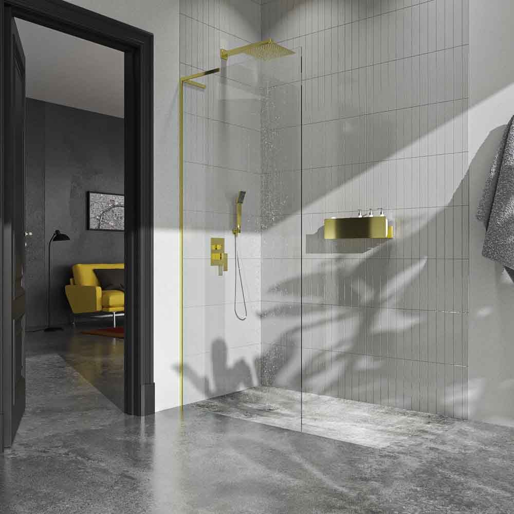 Fijo de ducha mampara ZEN sin brazo de seguridad - Vidrio 8 MM con tratamiento anti-cal incluido ORO MATE