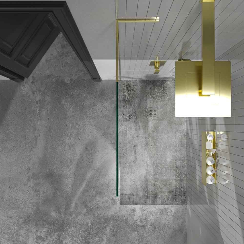 Fijo de ducha mampara ZEN sin brazo de seguridad - Vidrio 8 MM con tratamiento anti-cal incluido ORO MATE - Imagen 2