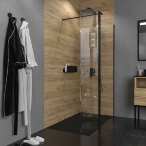 Mampara de ducha fija + abatible ZEN - Vidrio 8 mm + 6 mm - NEGRO MATE