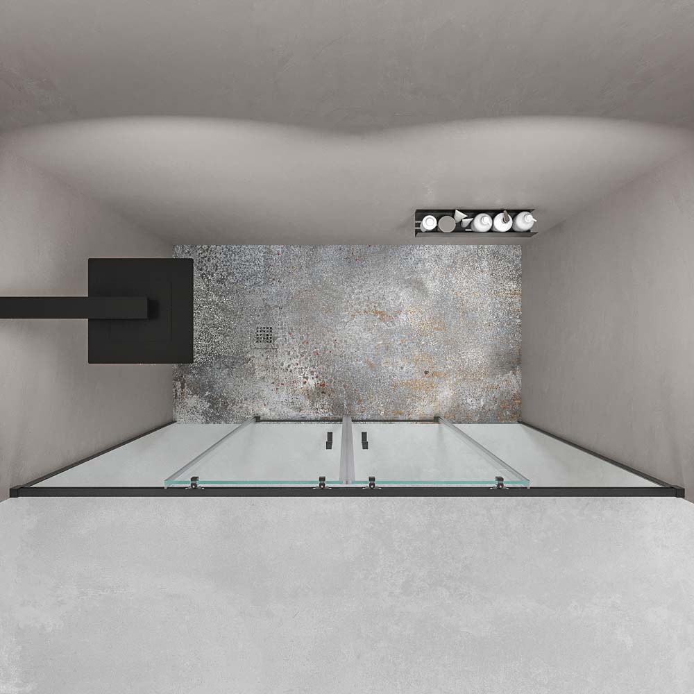 Mampara de ducha frontal BASIC 2 fijos -2 puertas correderas. Sin perfil inferior. Con tratamiento anti-cal . Acabado NEGRO MATE - Imagen 7