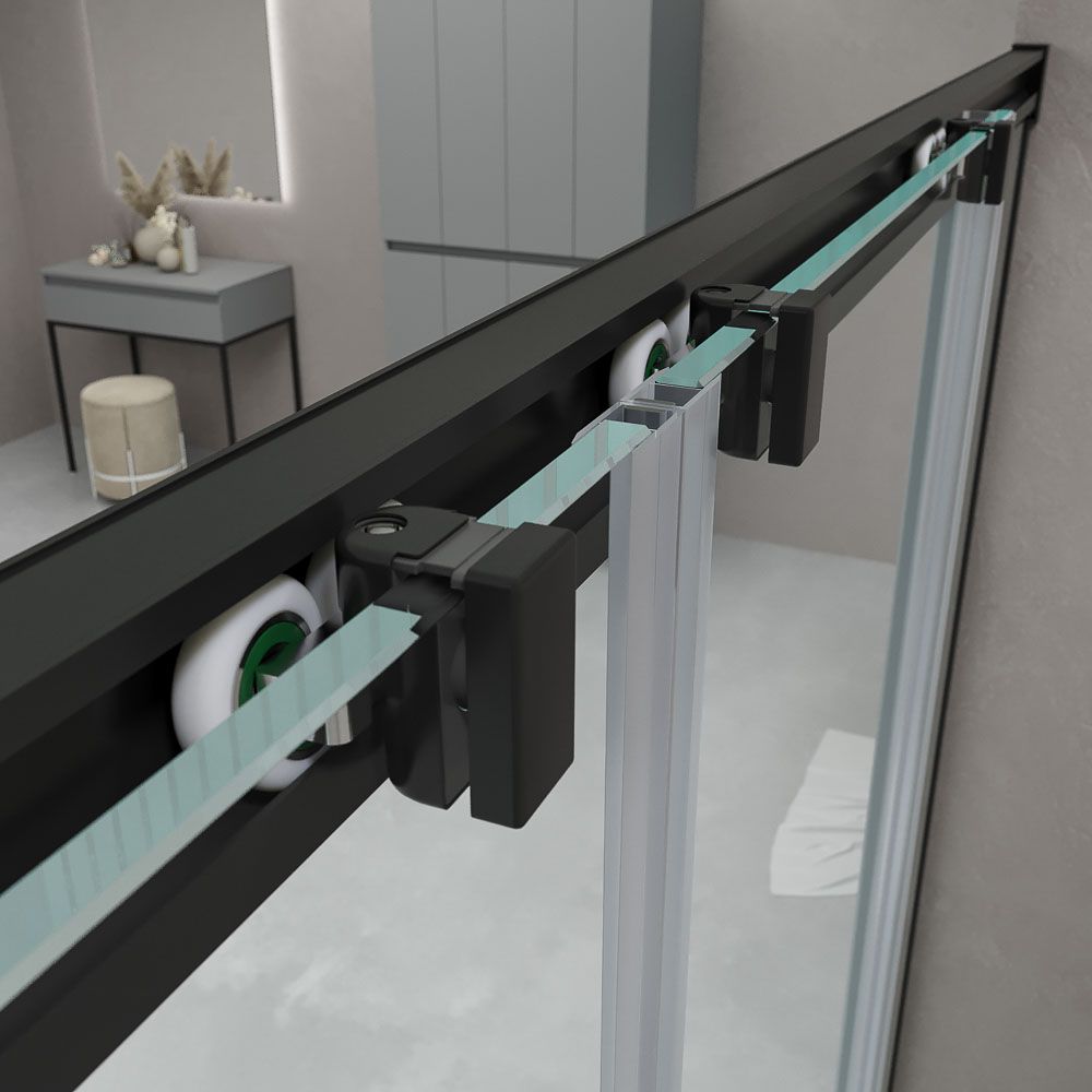 Mampara de ducha frontal BASIC 2 fijos -2 puertas correderas. Sin perfil inferior. Con tratamiento anti-cal . Acabado NEGRO MATE - Imagen 3