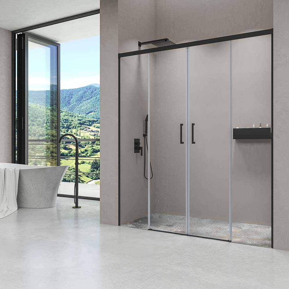 Mampara de ducha frontal BASIC 2 fijos -2 puertas correderas. Sin perfil inferior. Con tratamiento anti-cal . Acabado NEGRO MATE - Imagen 2