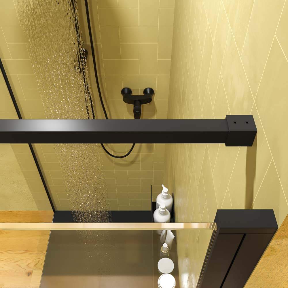 Mampara de ducha rectangular OPEN 1 fijo - 1 puerta abatible fabricada a medida . NEGRO MATE - Imagen 3