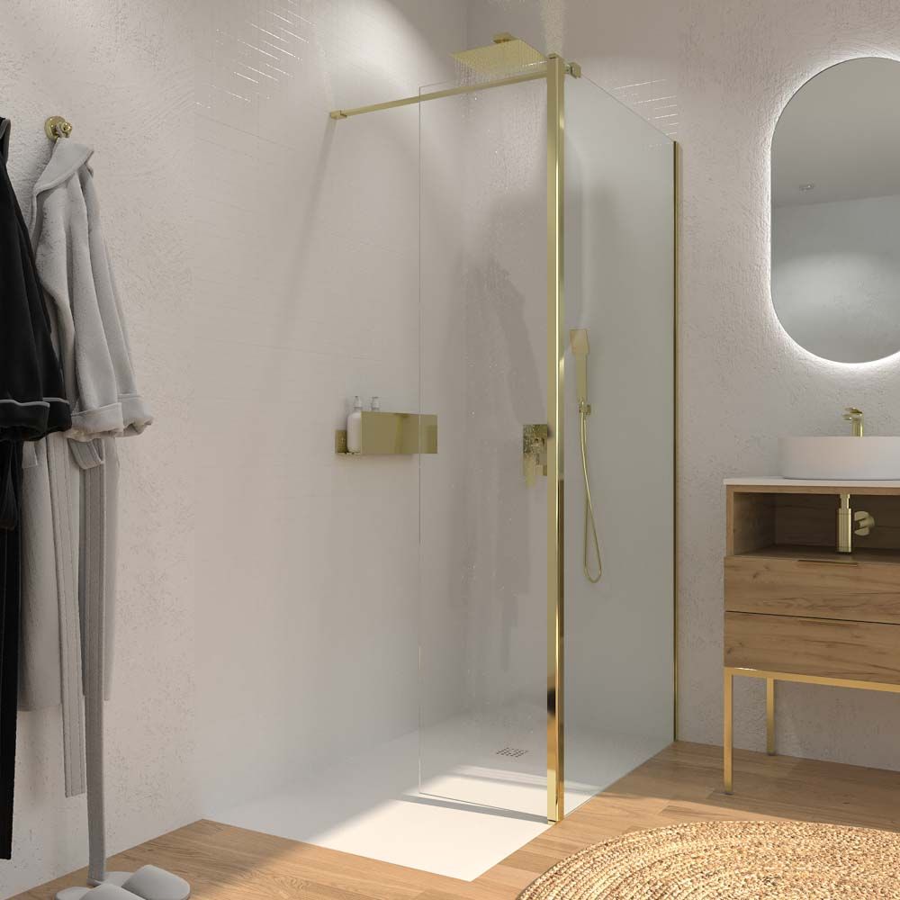 Mampara de ducha fija + abatible ZEN - Vidrio 8 mm + 6 mm - ORO MATE - Imagen 6
