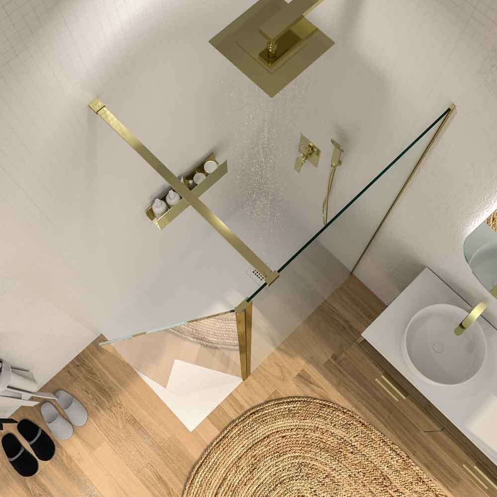 Mampara de ducha fija + abatible ZEN - Vidrio 8 mm + 6 mm - ORO MATE - Imagen 5