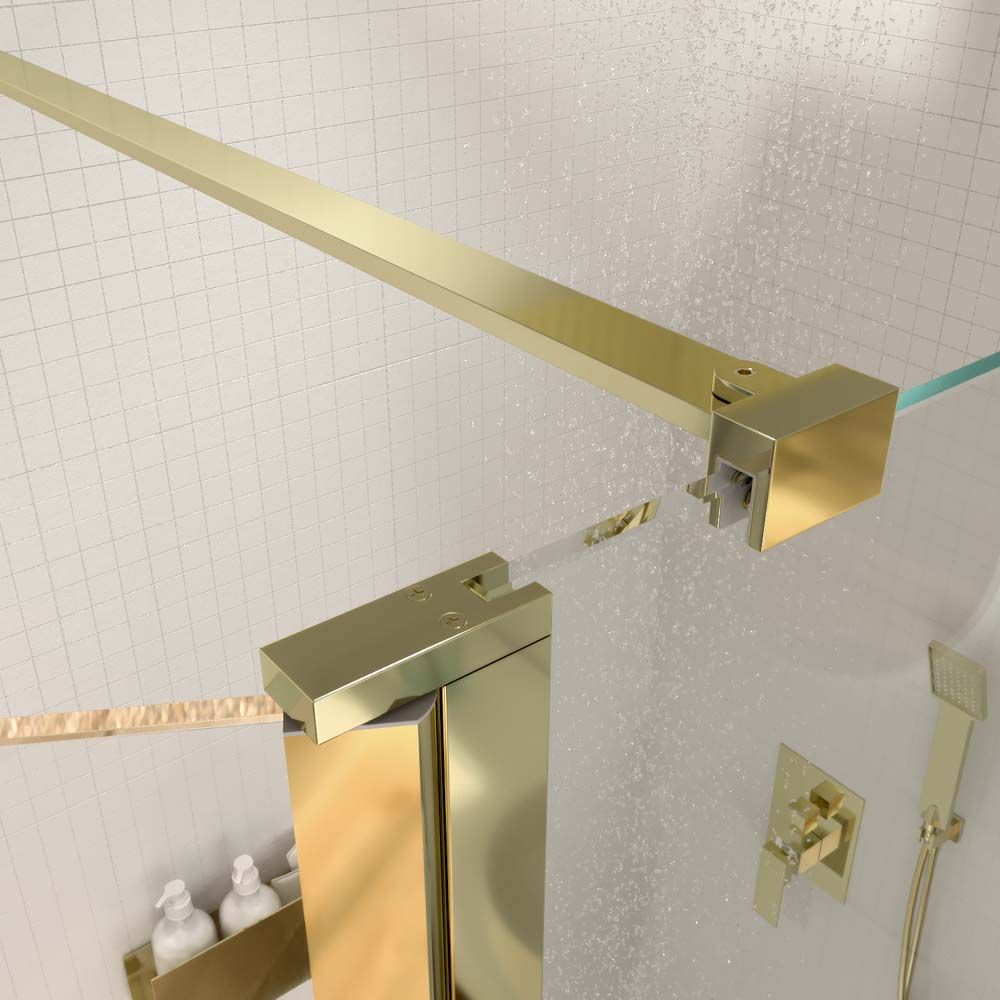 Mampara de ducha fija + abatible ZEN - Vidrio 8 mm + 6 mm - ORO MATE - Imagen 3