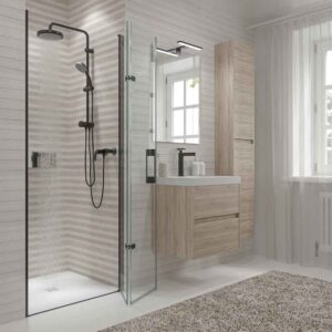 Mampara de ducha frontal SINTESIS 1 puerta plegable a medida acabado NEGRO MATE