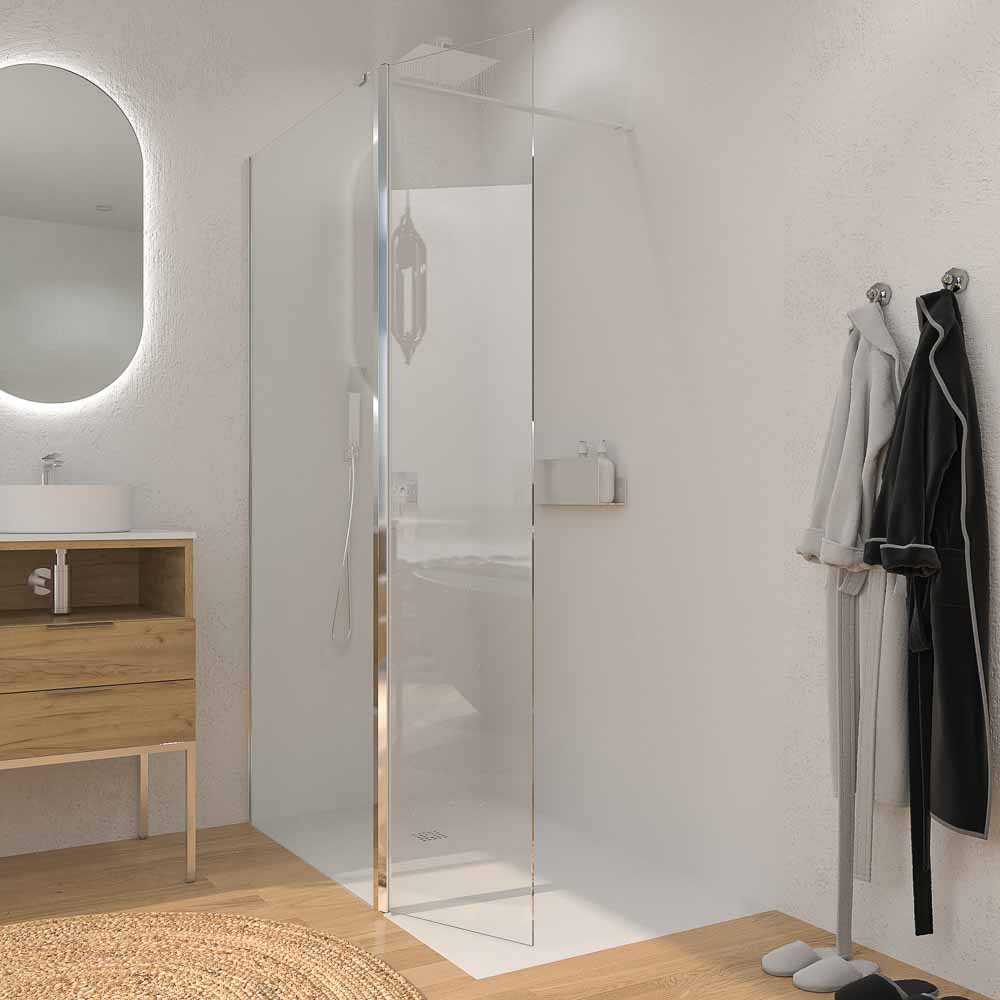 Mampara de ducha fija y abatible ZEN. Vidrio 8 mm más 6 mm. Cromo brillo
