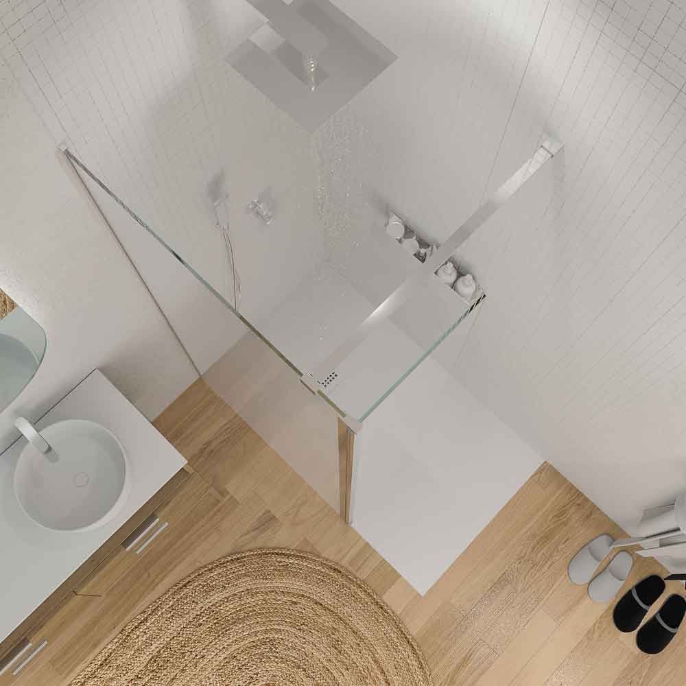 Mampara de ducha fija y abatible ZEN. Vidrio 8 mm más 6 mm. Cromo brillo - Imagen 3