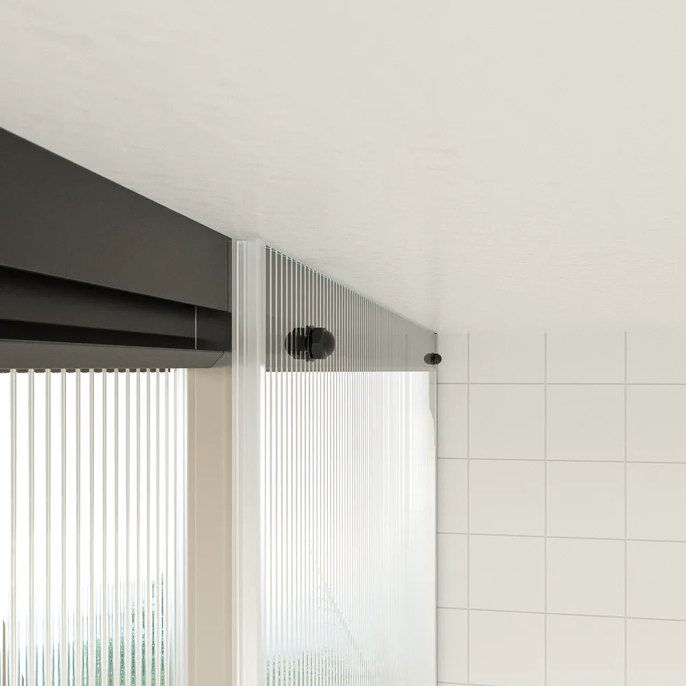 Mampara de ducha TECH HIGH frontal 1 fijo - 1 puerta corredera vidrio acanalado 8 mm. ACERO INOXIDABLE Negro fabricada a techo - Imagen 5