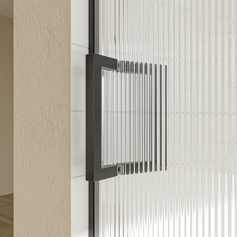 Mampara de ducha TECH HIGH frontal 1 fijo - 1 puerta corredera vidrio acanalado 8 mm. ACERO INOXIDABLE Negro fabricada a techo - Imagen 3