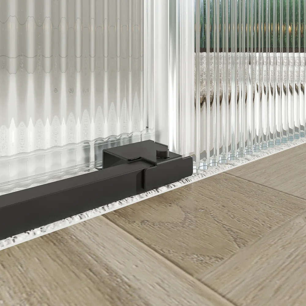 Mampara de ducha TECH HIGH frontal 1 fijo - 1 puerta corredera vidrio acanalado 8 mm. ACERO INOXIDABLE Negro fabricada a techo - Imagen 2