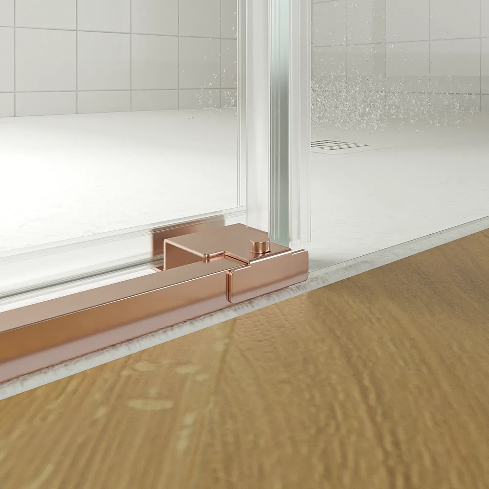 Mampara de ducha TECH HIGH frontal 1 fijo - 1 puerta corredera vidrio 8 mm. ORO ROSA - Imagen 3