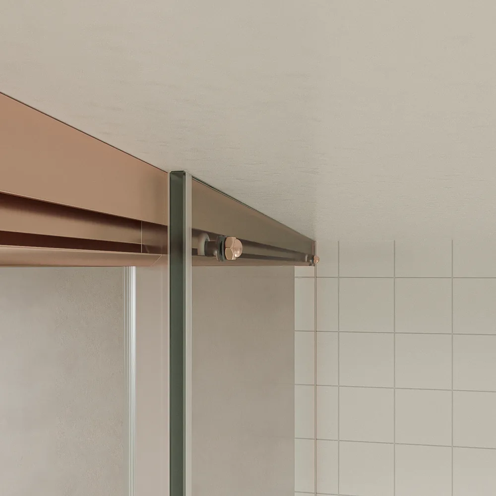 Mampara de ducha TECH HIGH frontal 1 fijo - 1 puerta corredera vidrio 8 mm. ORO ROSA - Imagen 6