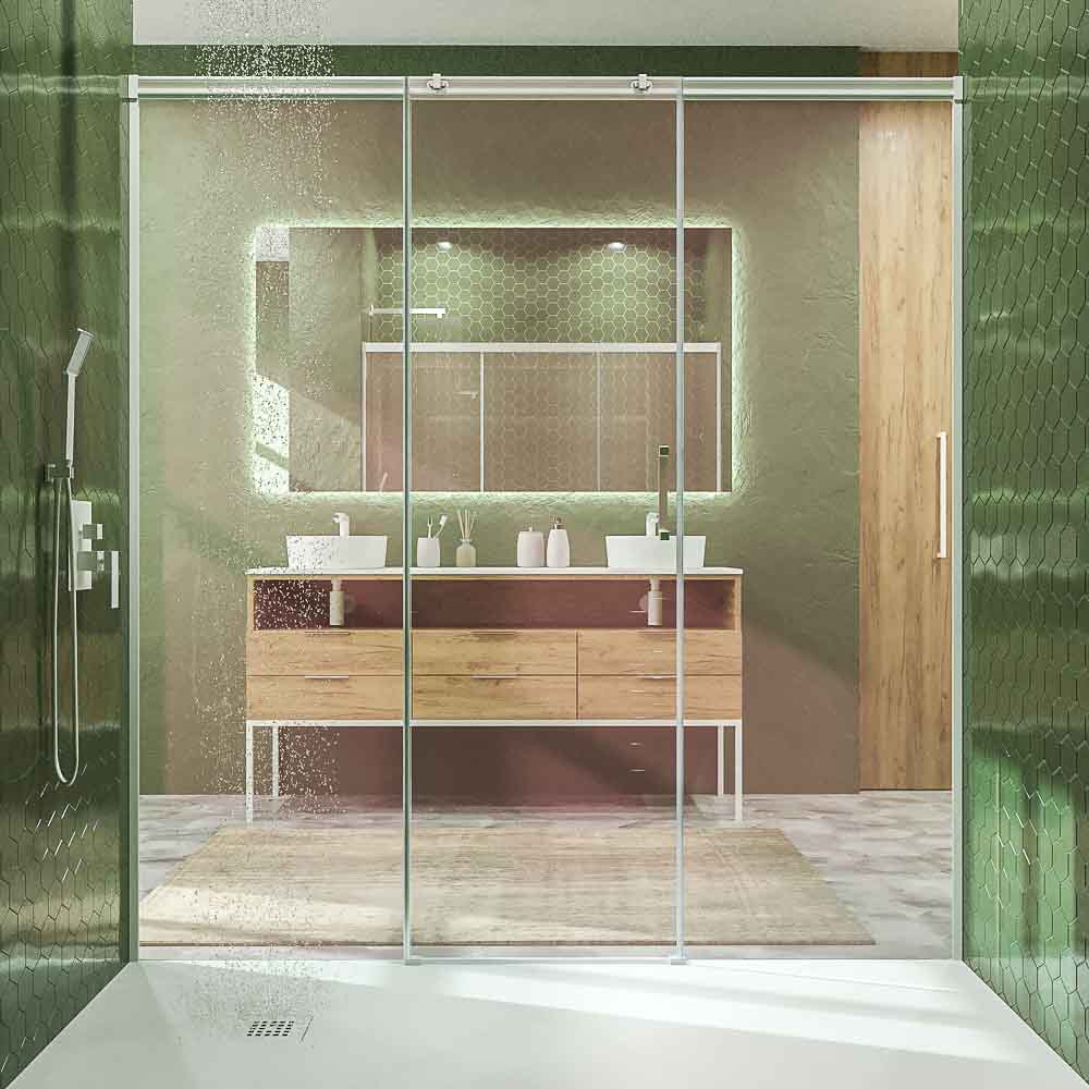 Mampara de ducha BASIC frontal 2 fijos - 1 puerta corredera central . BLANCO MATE - Imagen 7