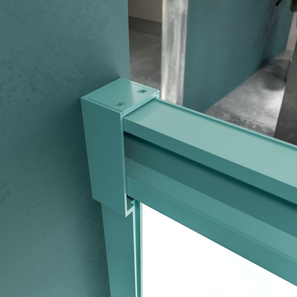 Mampara de ducha frontal LUCE 1 fijo -1 puerta corredera. Sin perfil inferior. Con tratamiento anti-cal . Acabado AZUL TURQUESA - Imagen 5