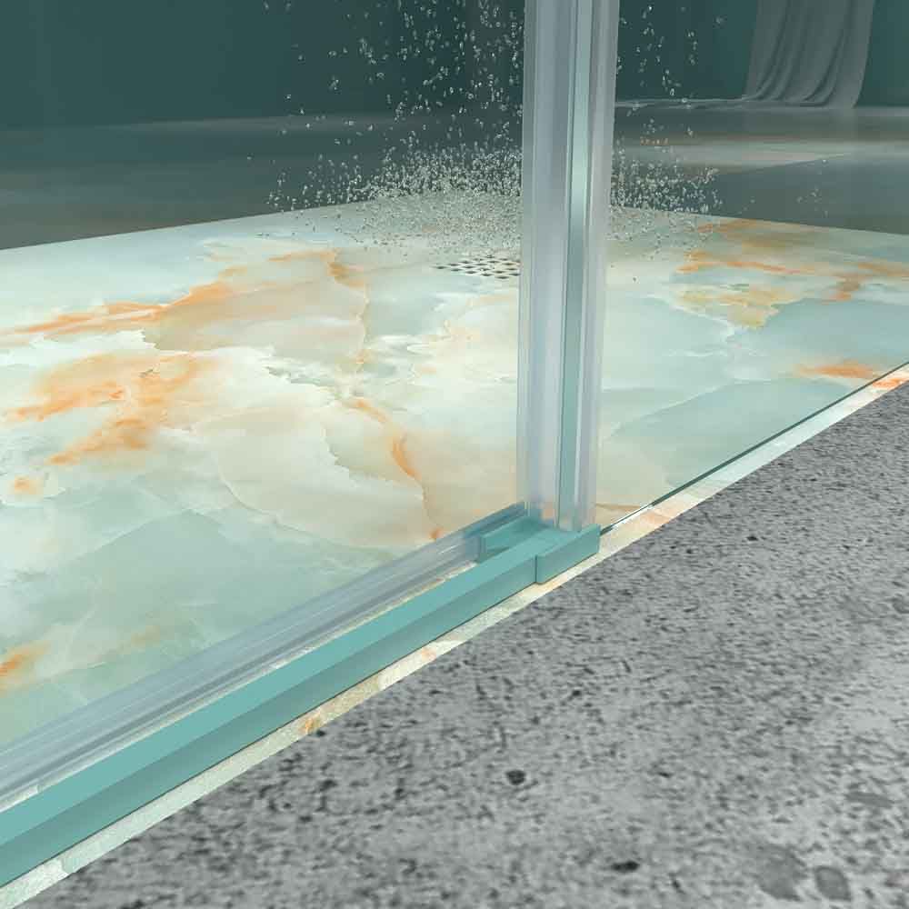 Mampara de ducha frontal LUCE 1 fijo -1 puerta corredera. Sin perfil inferior. Con tratamiento anti-cal . Acabado AZUL TURQUESA - Imagen 3