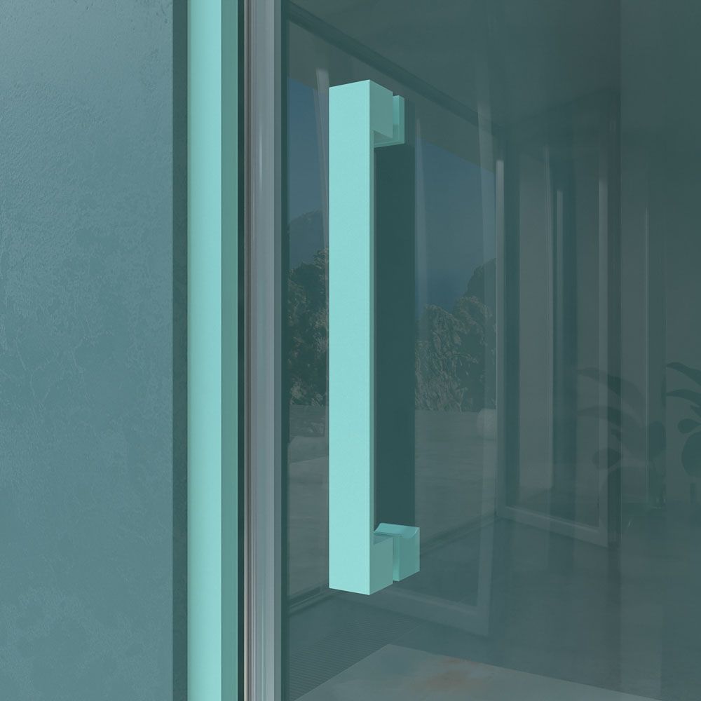 Mampara de ducha frontal LUCE 1 fijo -1 puerta corredera. Sin perfil inferior. Con tratamiento anti-cal . Acabado AZUL TURQUESA - Imagen 2