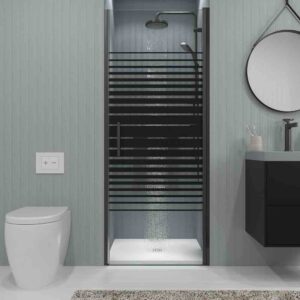 Mampara de ducha frontal OPEN 1 puerta SERIGRAFIADA abatible a medida acabado NEGRO MATE