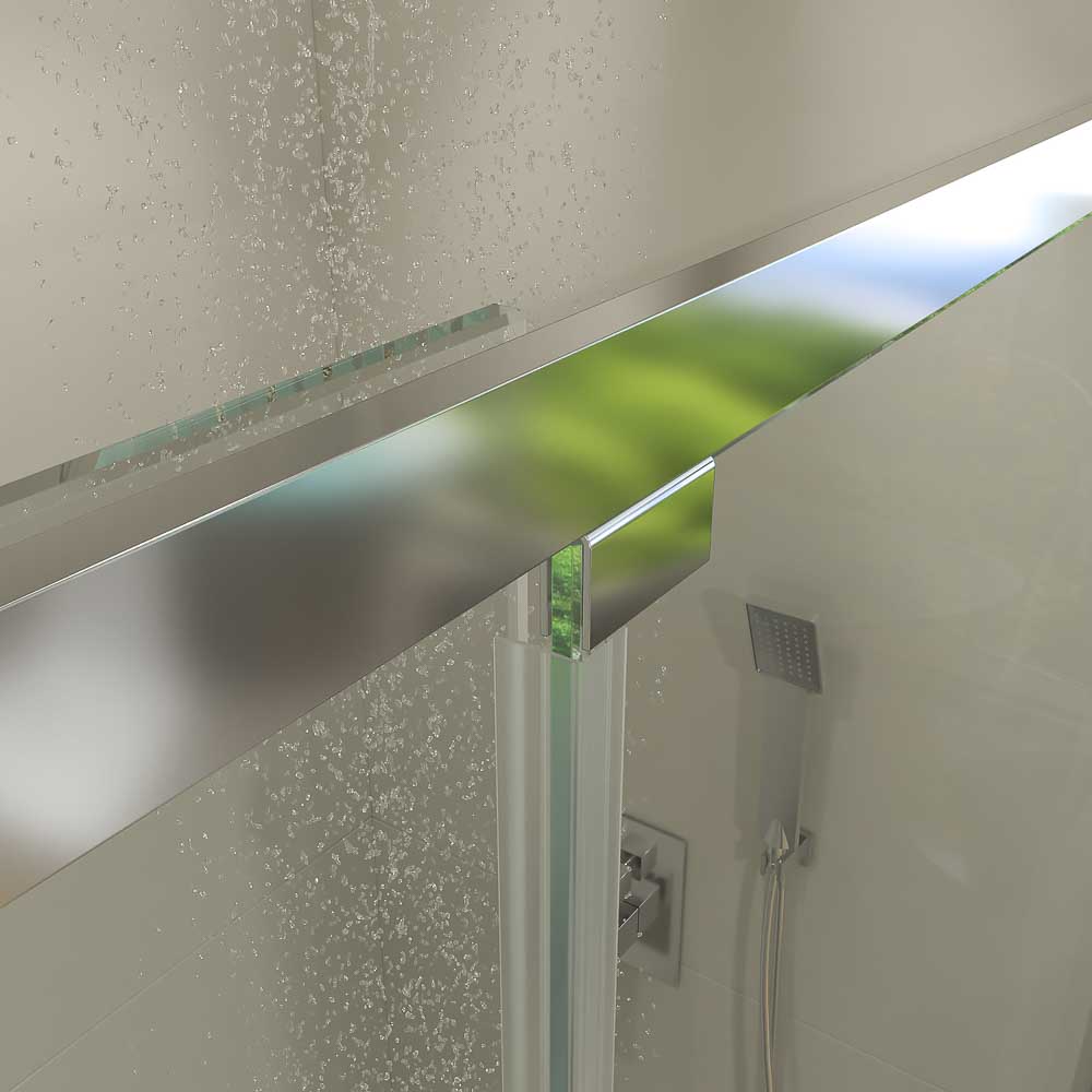 Mampara de ducha PETRA frontal 1 fijo - 1 puerta corredera vidrio 6 mm . Acero inoxidable - Imagen 4