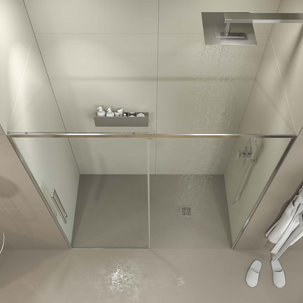 Mampara de ducha PETRA frontal 1 fijo - 1 puerta corredera vidrio 6 mm . Acero inoxidable - Imagen 2