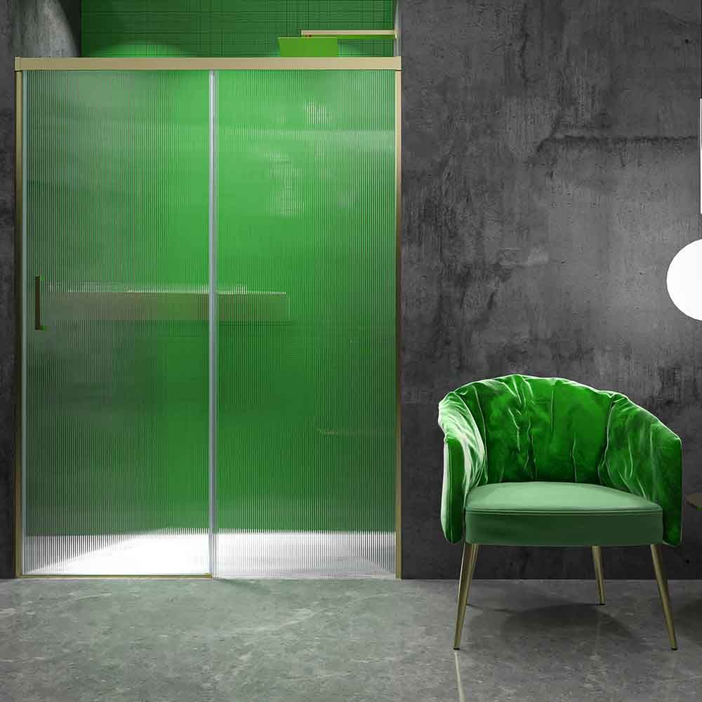 Mampara de ducha frontal BASIC 1 fijo -1 puerta corredera VIDRIO ACANALADO. Sin perfil inferior. Acabado ORO MATE