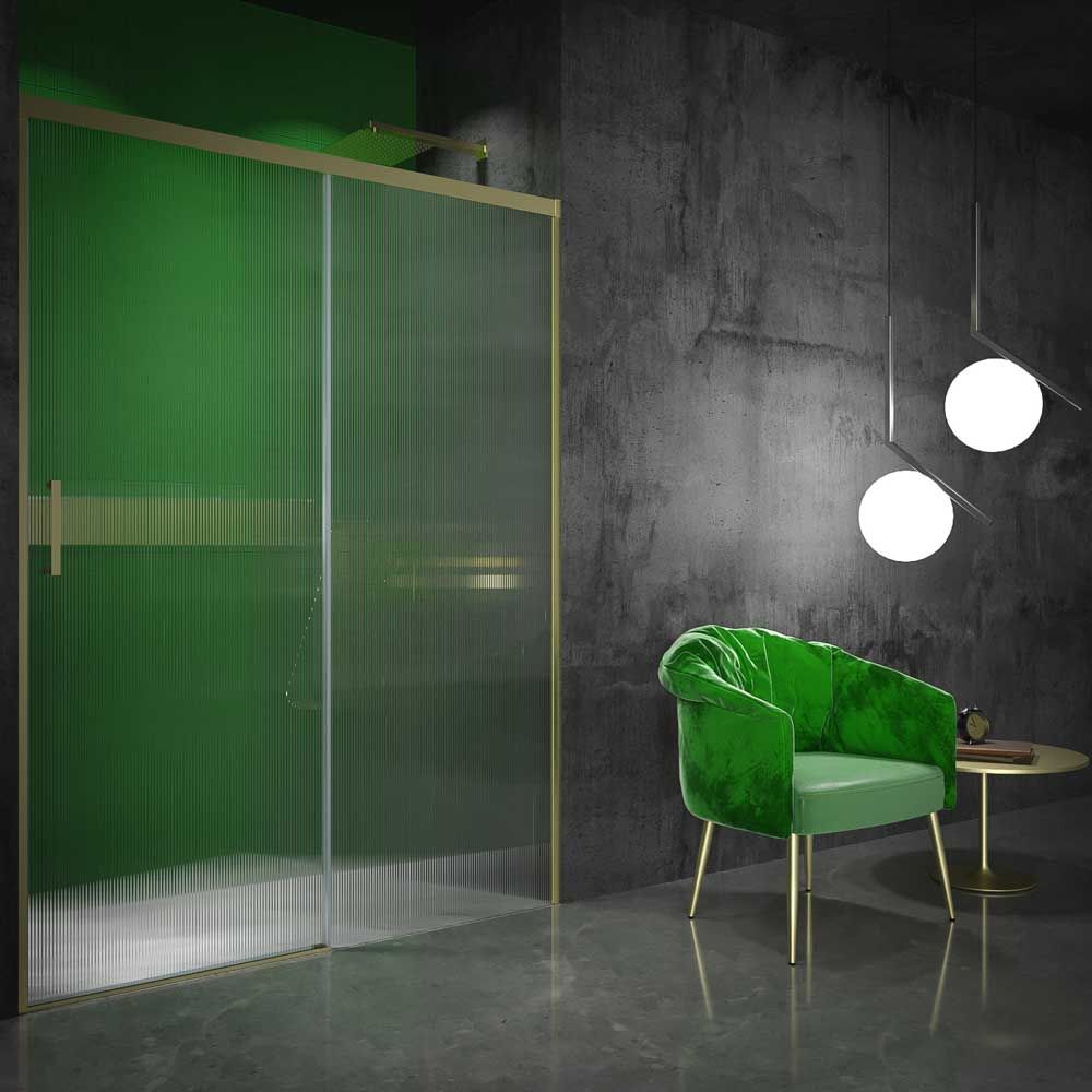 Mampara de ducha frontal BASIC 1 fijo -1 puerta corredera VIDRIO ACANALADO. Sin perfil inferior. Acabado ORO MATE - Imagen 4