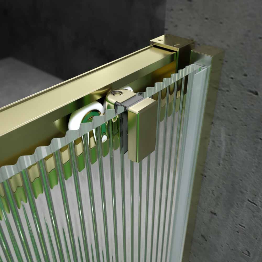 Mampara de ducha frontal BASIC 1 fijo -1 puerta corredera VIDRIO ACANALADO. Sin perfil inferior. Acabado ORO MATE - Imagen 2