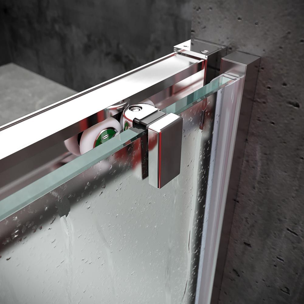 Mampara de ducha frontal BASIC 1 fijo -1 puerta corredera. Sin perfil inferior. Con tratamiento anti-cal . Acabado CROMO BRILLO - Imagen 4