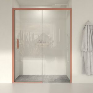 Mampara de ducha frontal LINEA1 fijo -1 puerta corredera. Sin perfil inferior. Acabado ROJO BEIGE