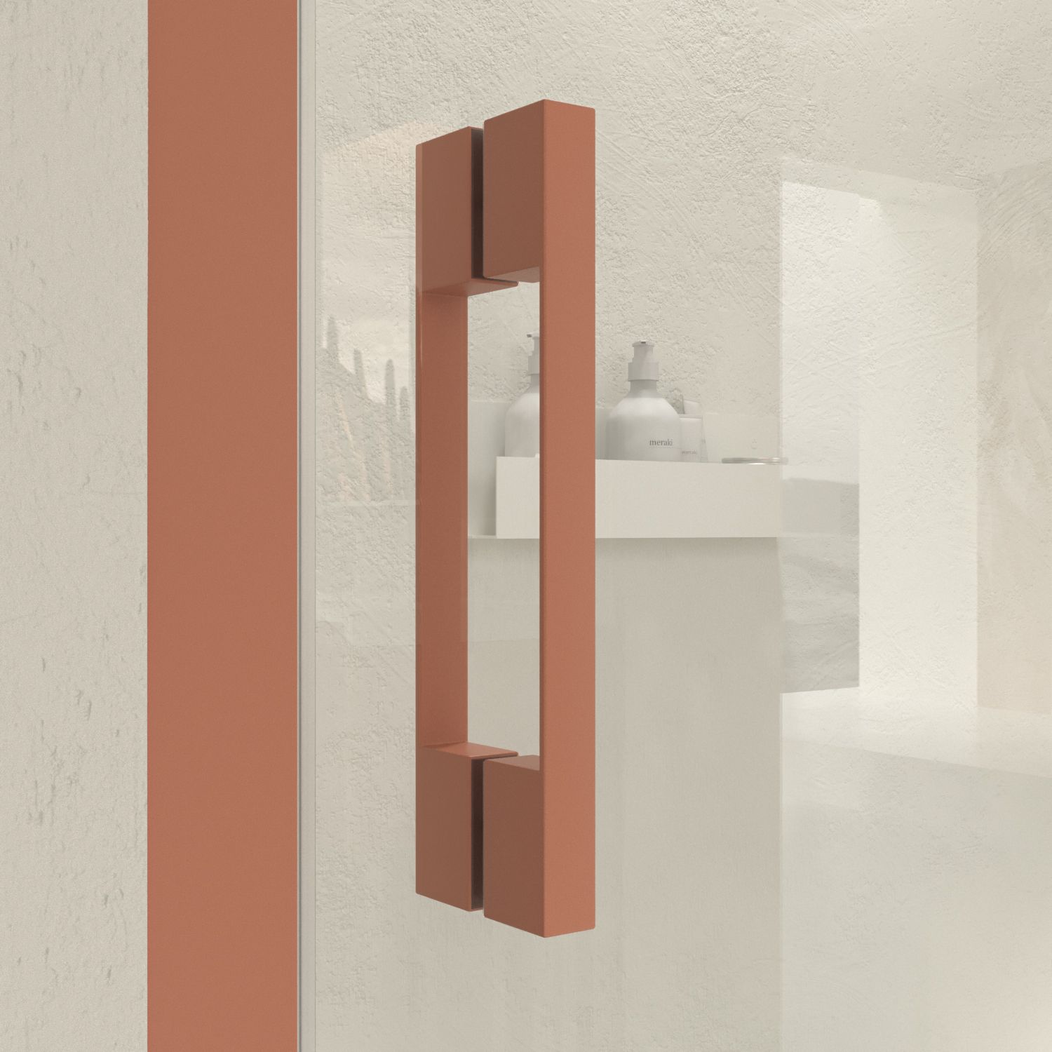 Mampara de ducha frontal LINEA1 fijo -1 puerta corredera. Sin perfil inferior. Acabado ROJO BEIGE - Imagen 3