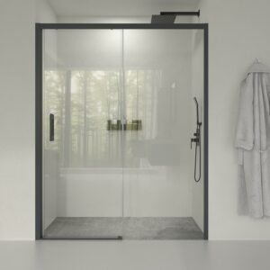 Mampara de ducha frontal LINEA1 fijo -1 puerta corredera. Sin perfil inferior. Acabado GRAFITO