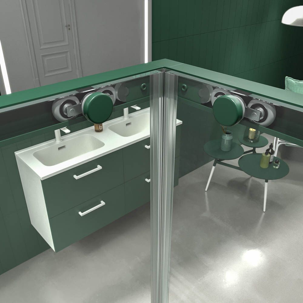 Mampara de ducha cuadrada NEXO apertura angular 2 fijos-2 puertas correderas Acabado VERDE OLIVA - Imagen 2