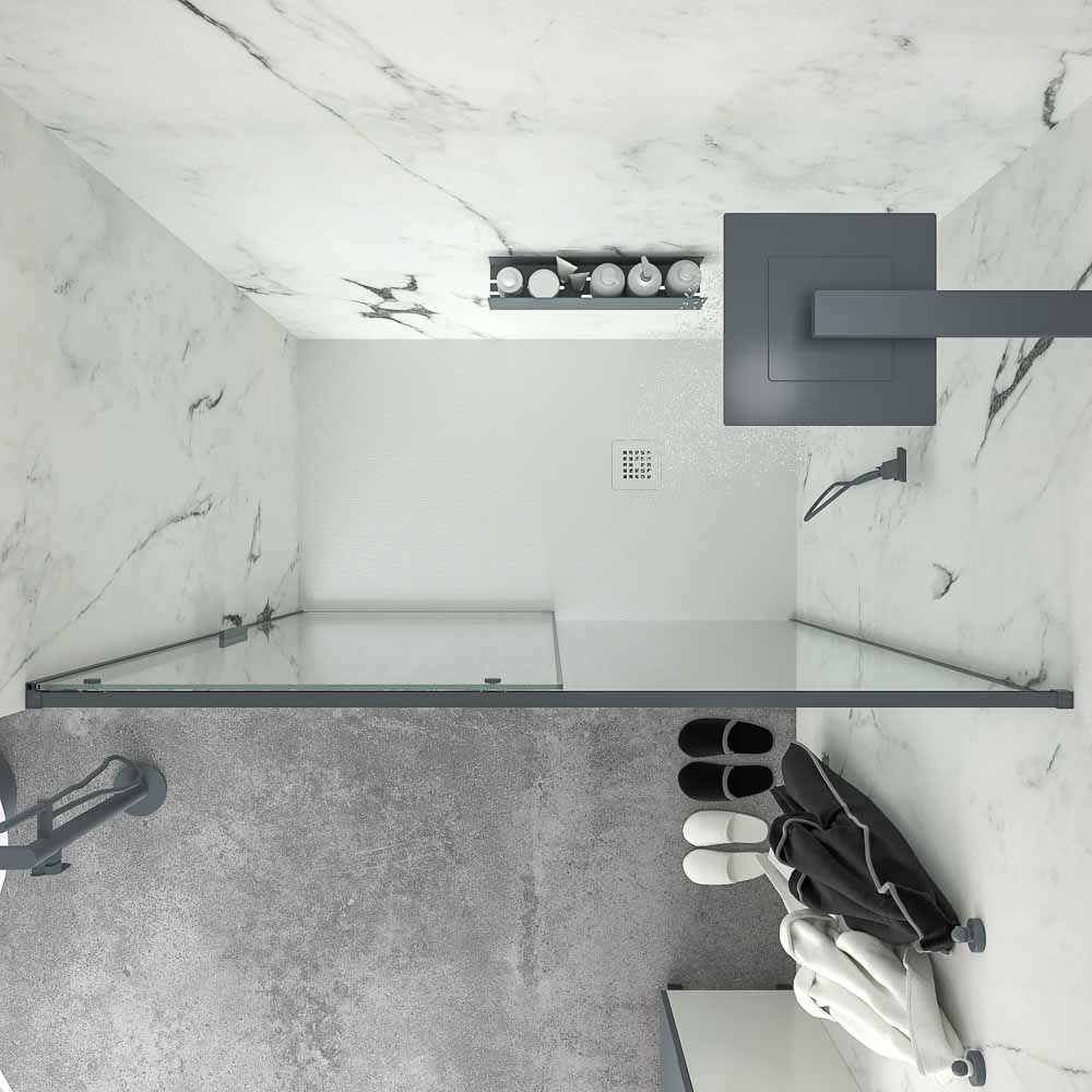 Mampara de ducha NEXO frontal 1 fijo - 1 puerta corredera perfil MINIMALISTA acabado GRAFITO - Imagen 2