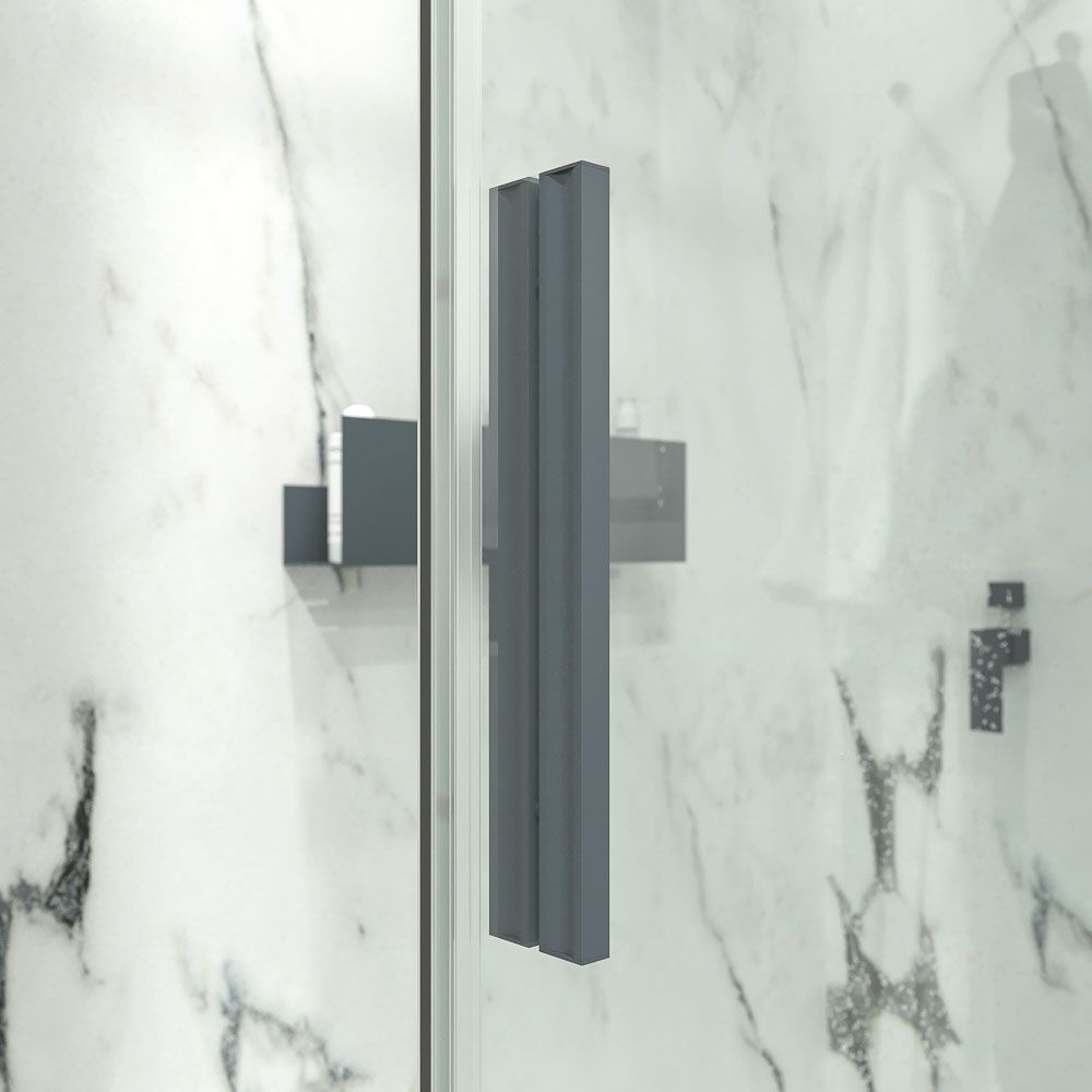 Mampara de ducha NEXO frontal 1 fijo - 1 puerta corredera perfil MINIMALISTA acabado GRAFITO - Imagen 5