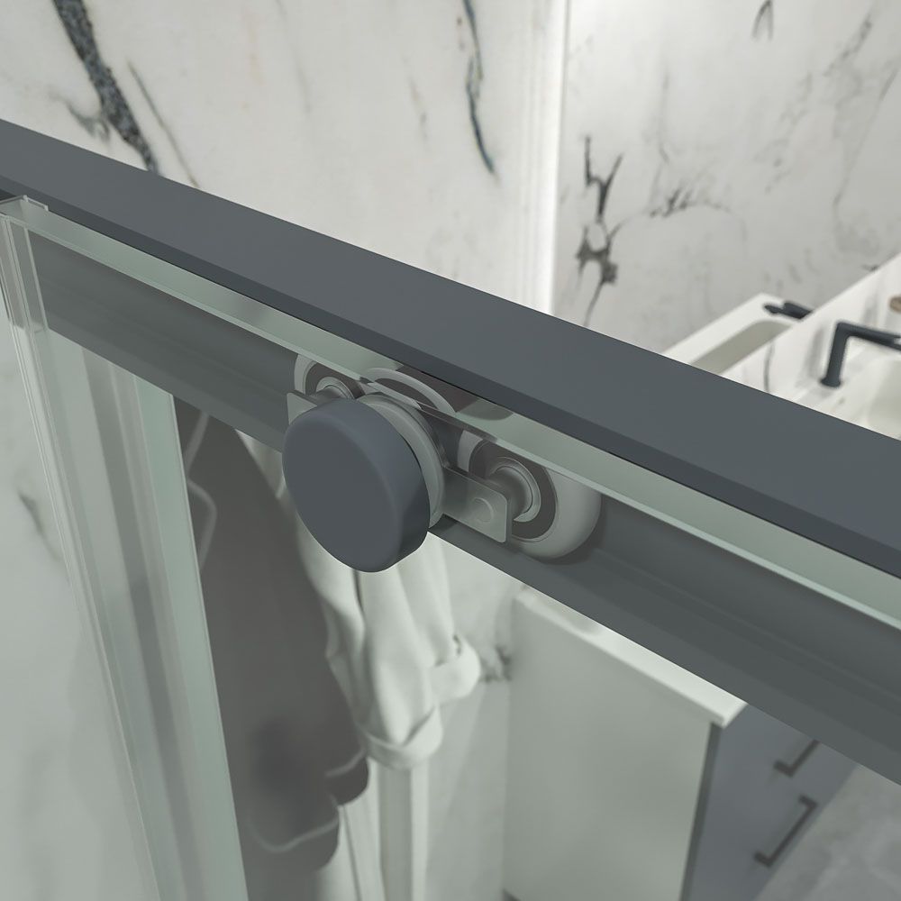 Mampara de ducha NEXO frontal 1 fijo - 1 puerta corredera perfil MINIMALISTA acabado GRAFITO - Imagen 3