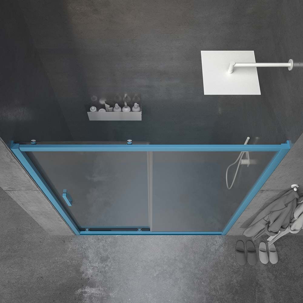 Mampara de ducha frontal NORMA 1 fijo -1 puerta corredera. Acabado AZUL PASTEL - Imagen 5