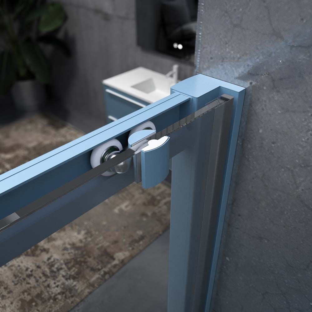 Mampara de ducha frontal NORMA 1 fijo -1 puerta corredera. Acabado AZUL PASTEL - Imagen 3