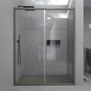 Mampara de ducha frontal NORMA  1 fijo -1 puerta corredera. Acabado GRIS CUARZO