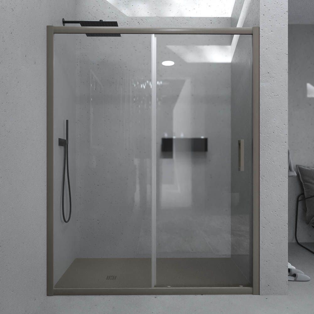 Mampara de ducha frontal NORMA 1 fijo -1 puerta corredera. Acabado GRIS CUARZO
