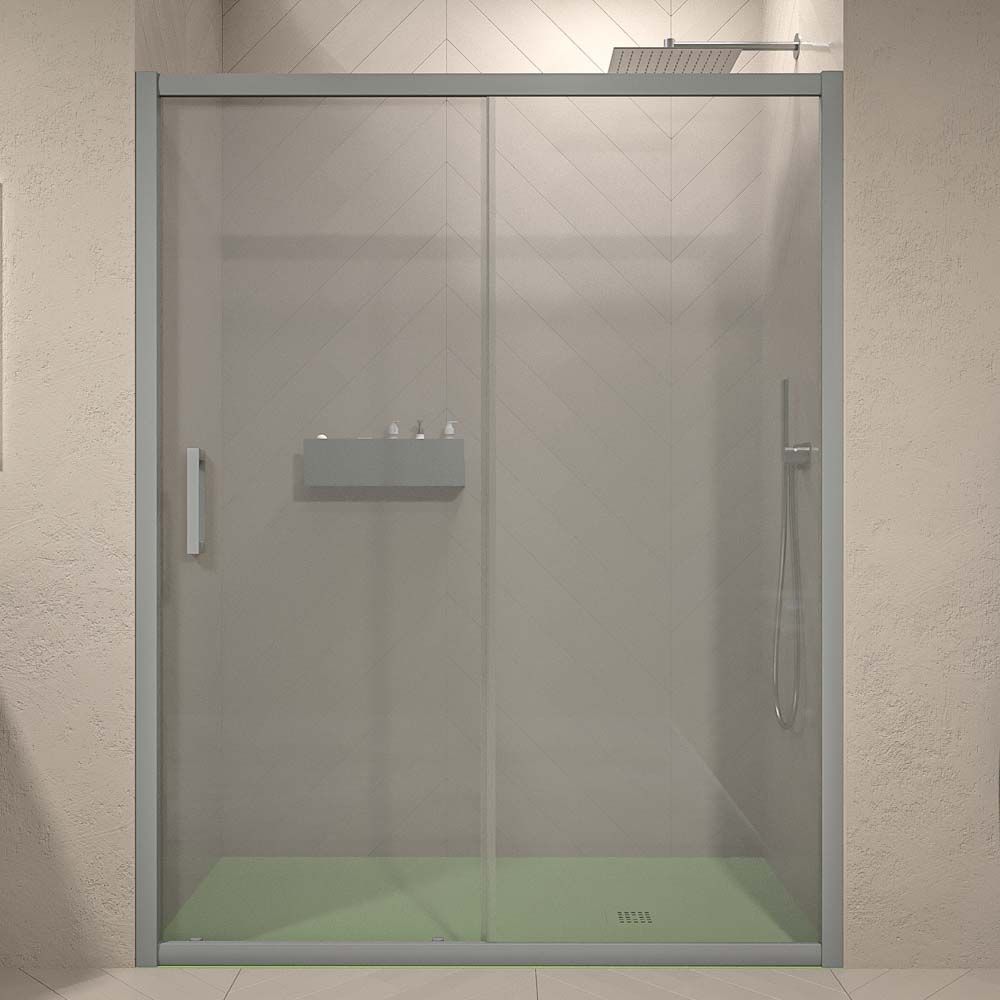 Mampara de ducha frontal NORMA 1 fijo -1 puerta corredera. Acabado GRIS POLVO