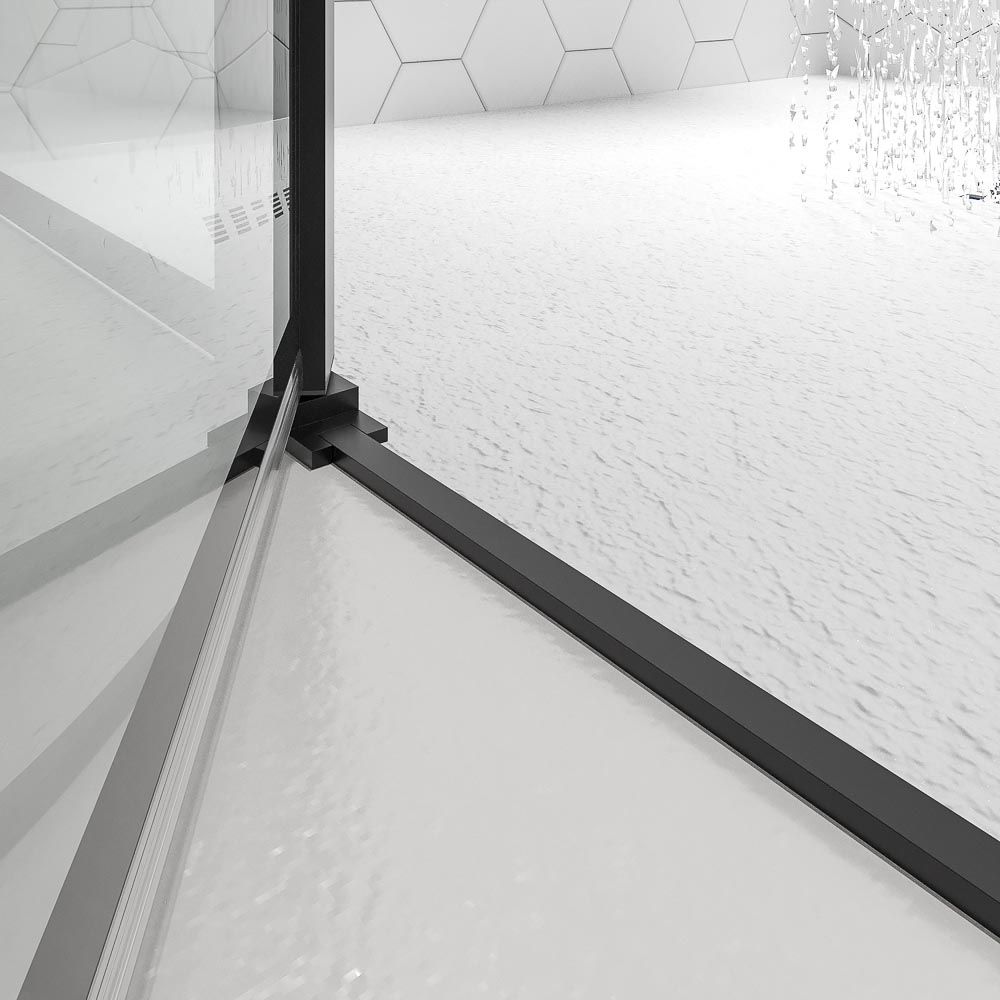 Mampara de ducha frontal OPEN 2 fijos - 1 puerta abatible serigrafiada. Acabado NEGRO MATE - Imagen 12