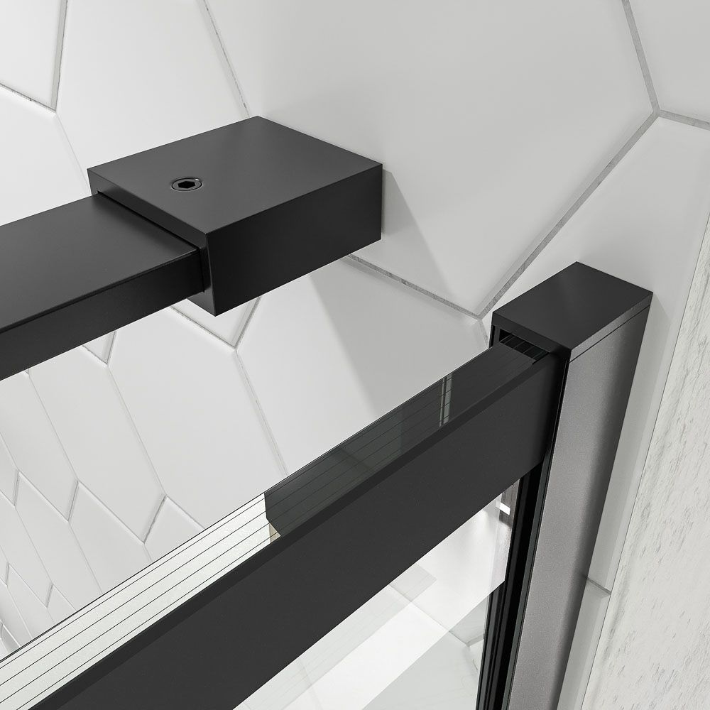 Mampara de ducha frontal OPEN 2 fijos - 1 puerta abatible serigrafiada. Acabado NEGRO MATE - Imagen 10