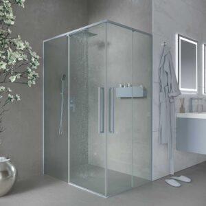 Mampara de ducha PETRA rectangular 2 fijos - 2 puertas correderas vidrio 6 mm. ACERO INOXIDABLE acabado GRIS CEMENTO