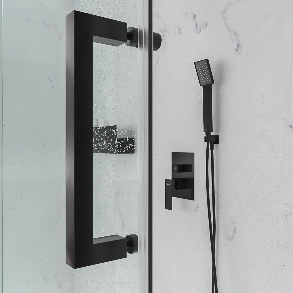 Mampara de ducha frontal TRIO 3 puertas correderas vidrio transparente. Acero inoxidable NEGRO MATE - Imagen 6