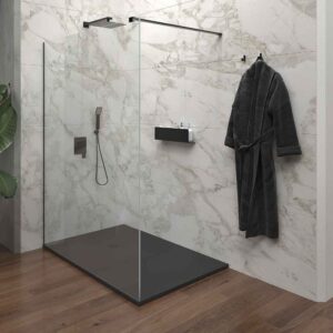 Fijo de ducha mampara ZEN perfil acero inoxidable NEGRO MATE - Vidrio 10 MM con tratamiento anti-cal incluido